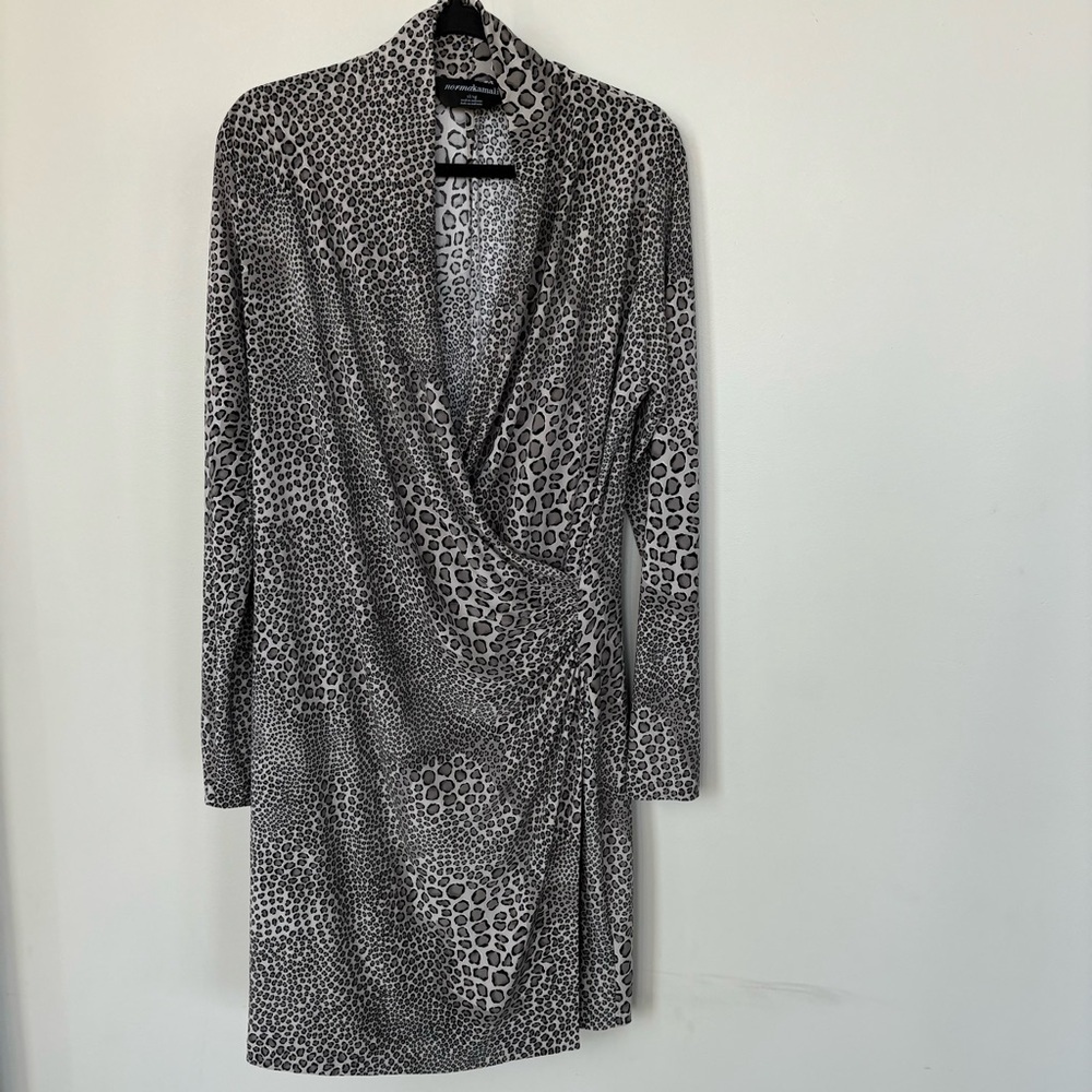Norma Kamali Faux Wrap Leopard Print Dress Size Xl